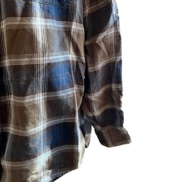 Gap Lightweight Brown & Navy Plaid Button Down Long Sleeve Shirt Size Medium - Picture 5 of 14